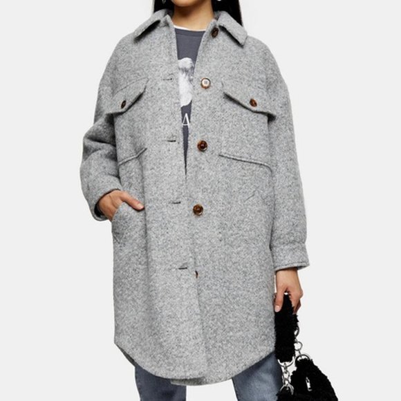Topshop Jackets & Blazers - TOPSHOP oversized Grey Marl Brushed Shacket